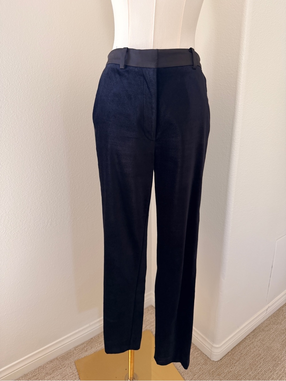 AllSaints Women's Dark Navy Velvet Slim Tuxedo Pant